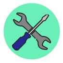 wrench and screwdriver circular graphic with green background to show customizability of software
