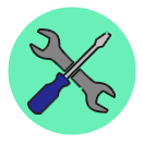 tools wrench and screwdriver circular graphic with green background to show customizability of software