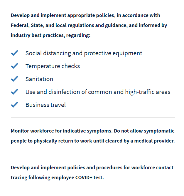 Employer Guidelines from "Opening Up American Again" Criteria for Reopening the Economy
