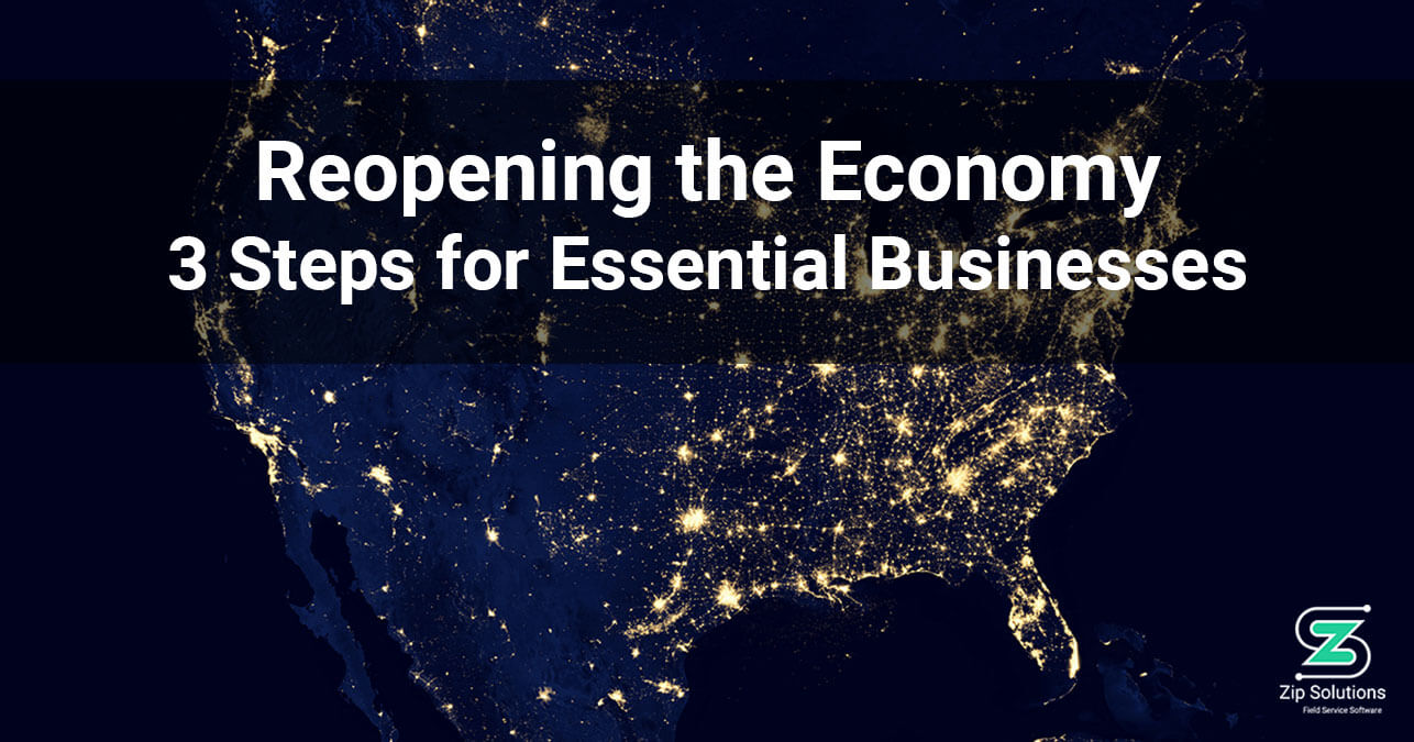 Reopening the Economy - 3 Steps for Essential Businesses Blog Image of the United States at night from space