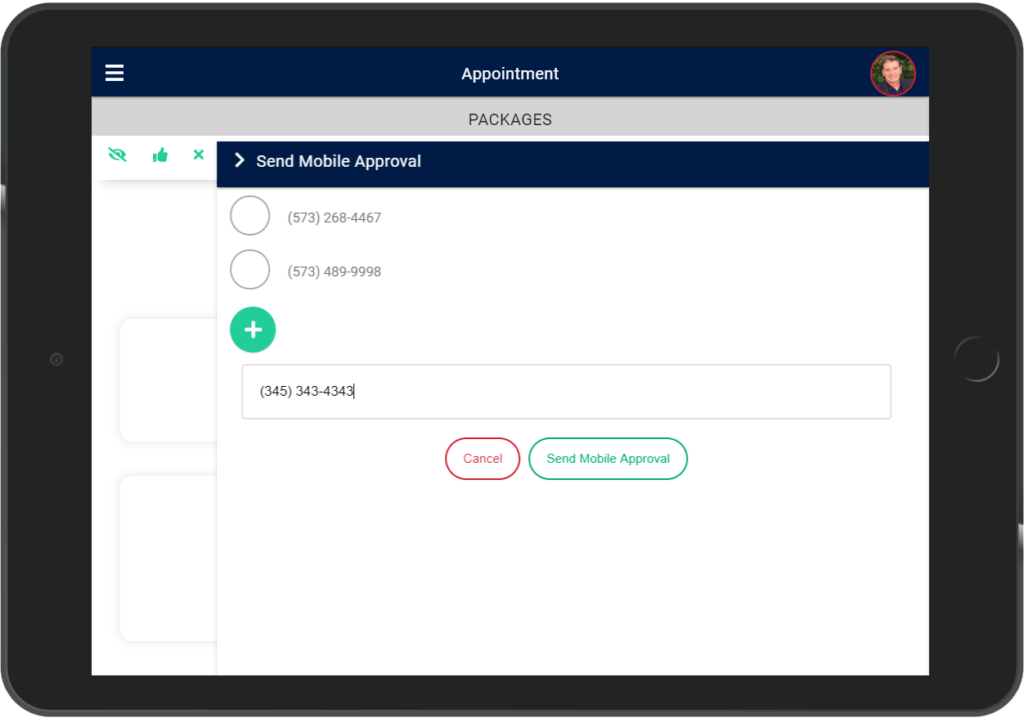 Sending remote payment approval screenshot on technician iPad from Zip Solutions field service management software