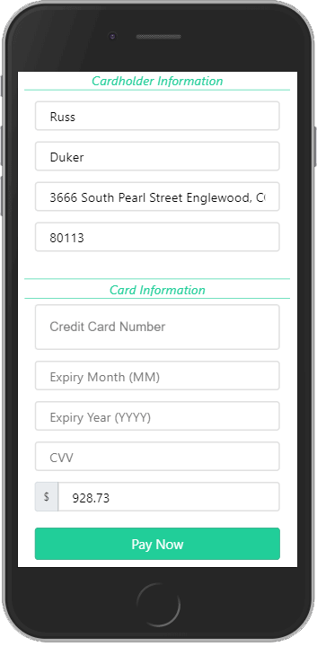 Remote payment interface from iPhone of Zip Solutions field service management software for plumbers and HVAC techs